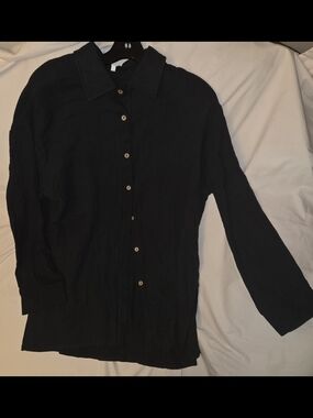 Unbranded 100% cotton Button Up Shirt With Deep Side Slits Black Size Large